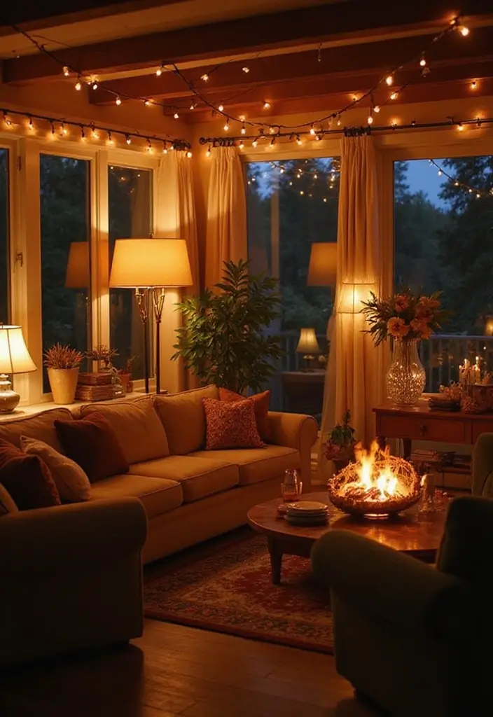 15 Cozy Fall Decor Ideas for Your Living Room That Will Make You Want to Snuggle Up! - 5. Layered Lighting