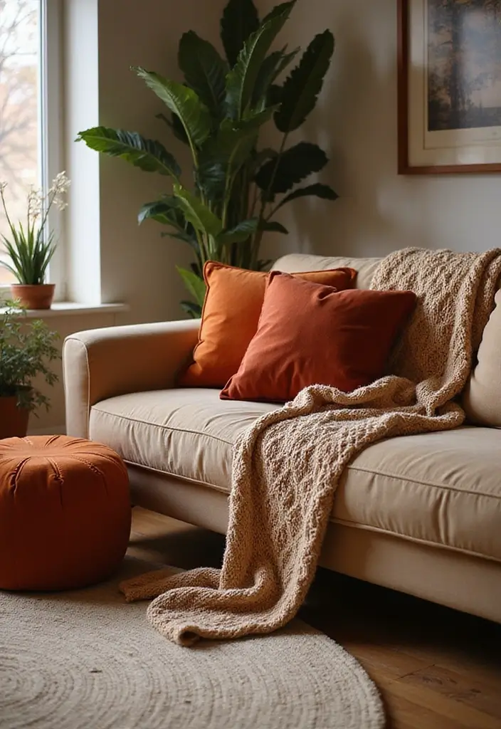 15 Cozy Fall Decor Ideas for Your Living Room That Will Make You Want to Snuggle Up! - 1. Warm Hues and Textiles